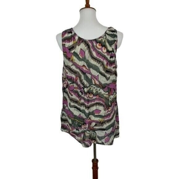Anthropologie Edme Esyllte Boho Pleated Abstract Floral Sleeveless Blouse 14 - Picture 4 of 6